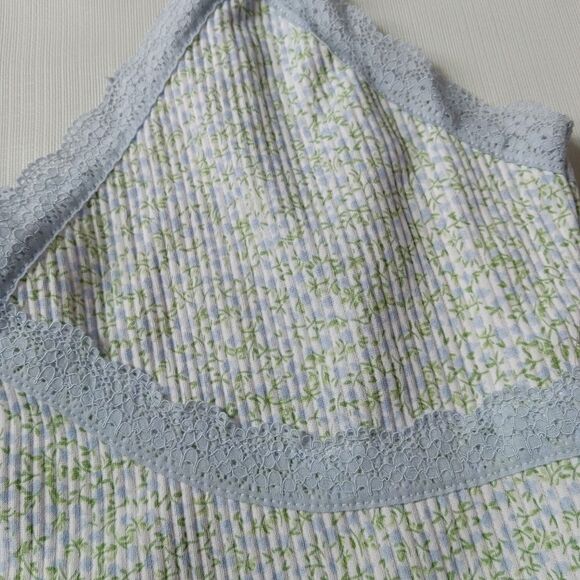 H&M Blue and Green Lace Trim Floral Print Cropped Ribbed Camisole Women's Large - Picture 6 of 12